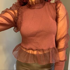 NWT Zara Organza Puff Sleeve Sweater